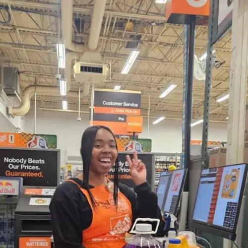 Crystal Beverly working in customer service at Home Depot