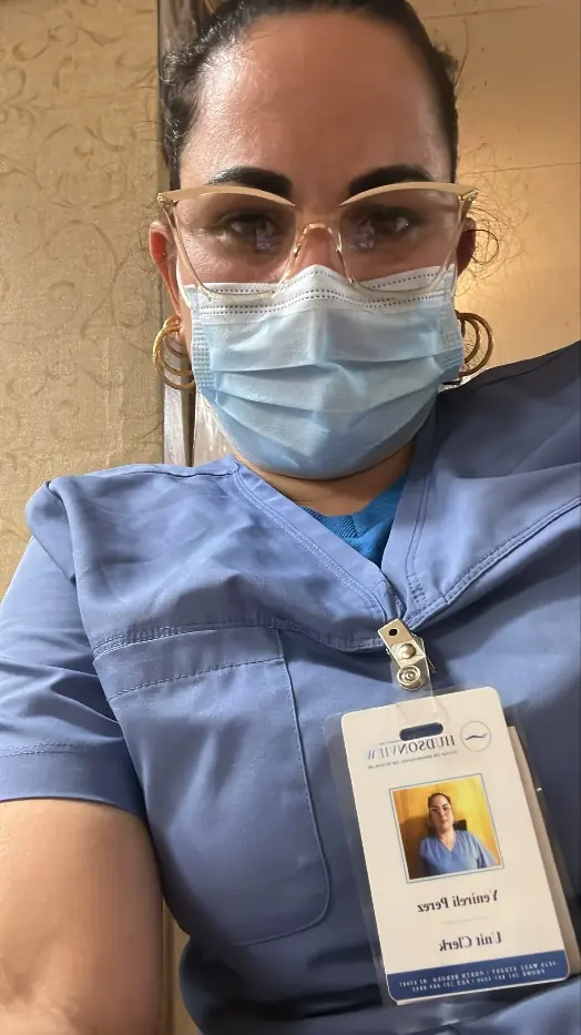 Yenireli Perez de la Torre in nursing scrubs at Hudson View Rehab Center